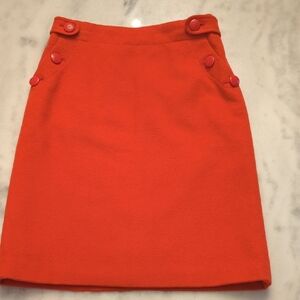 J. Crew Orange Wool Fully Lined Pencil Skirt With Hip Button Detail Women's 0P